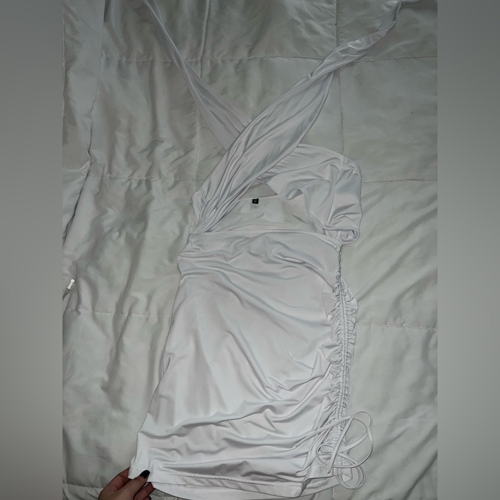 White halter mini dress